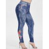 Legging 3D Applique Imprimé Taille Haute Grande Taille - Bleu 1X