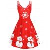Robe de Noël à Bretelle Bonhomme de Neige Flocon de Neige Grande Taille - Rouge 1X