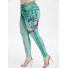 Legging Moulant 3D Papillon Imprimé à Taille Haute Grande Taille - Bleu Vert Ara 1X