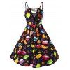 Robe Trapèze Imprimé Macaron Vintage Grande Taille - Noir 3X