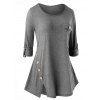 T-shirt Fendu Embelli de Bouton Grande Taille - Gris Carbone L