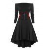 Plus Size Plaid Splicing Zipper Robe épaules - Noir 3X