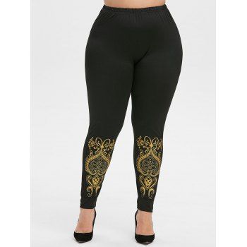 

Plus Size High Rise Baroque Leggings, Black