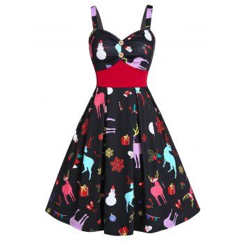 

Christmas Print Vintage Party Dress, Black