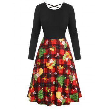

Lattice Christmas Checked Tree Santa Claus Plus Size Dress, Black