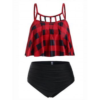 

Plus Size Cut Out Plaid Tankini Swimsuit, Red