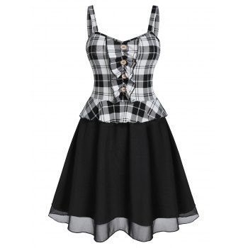 

Checked Ruched A Line Mini Dress, Multicolor a