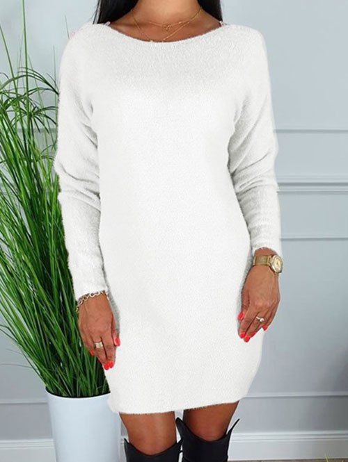 Convertible Lace Panel Fleece Dress - WHITE S