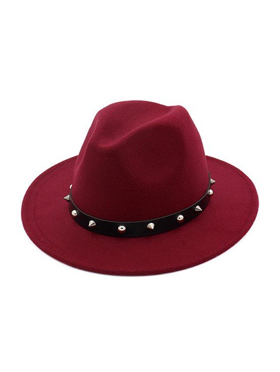 Rivets Embellished Jazz Hat - RED WINE 