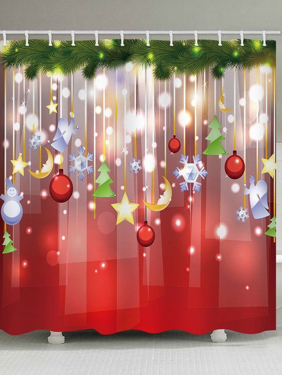 Rideau de Douche de Noël Imperméable Boule Flocon de Neige et Étoile - multicolor W71 X L79 INCH