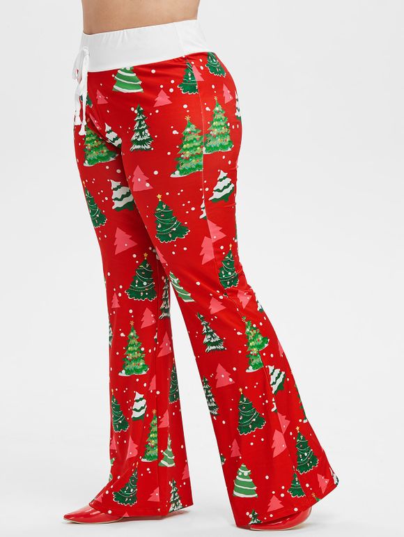 Pantalon Evasé Sapin de Noël Noué de Grande Taille - Rouge 4X
