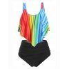 Maillot de Bain Tankini en Couleur d'Arc-en-ciel de Grande Taille à Volants - multicolor 1X