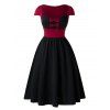 Robe Rétro Bicolore Grande Taille avec Nœud Papillon - Noir 3X
