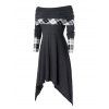 Robe Pliée Asymétrique Panneau à Carreaux à Epaule Dénudée Grande Taille - Gris Ardoise Foncé 3X