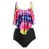 Plus Size Tie Dye Flounce High Waisted Tankini Swimwear - multicolor 4X