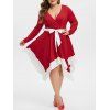 Robe Mouchoir en Couleur Contrastée à Coupe Basse de Grande Taille - Rouge Vineux 1X