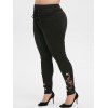 Plus Size High Rise Lace Up Buttons Skinny Leggings - TWILIGHT BLACK 3X