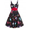 Robe Soirée de Noël à Imprimé Vintage - Noir L