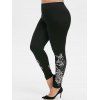Legging Papillon et Fleur Imprimés Grande-Taille - Noir 4X