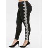 Plus Size Floral Lace Splicing Aménagée Leggings - Noir L