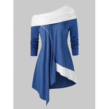 

Plus Size Skew Neck Asymmetric T Shirt, Blue