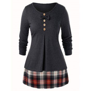 

Plus Size Plaid Hem Heathered T Shirt, Gray