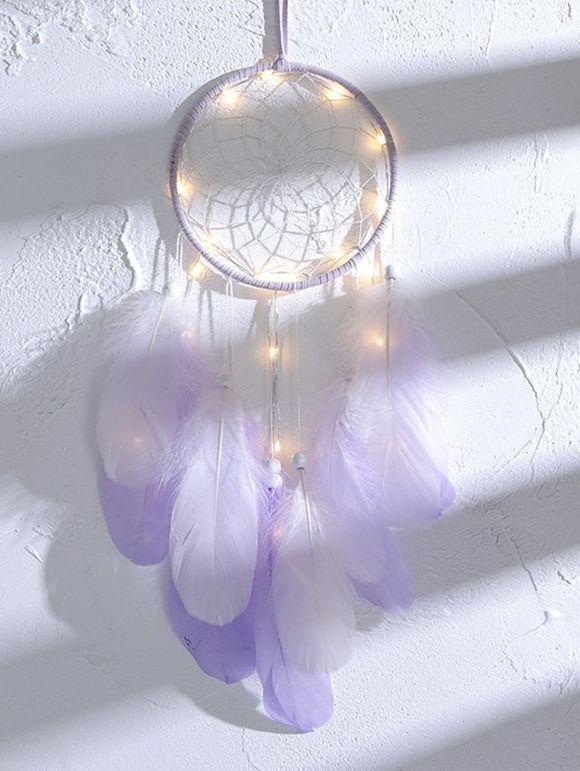 Attrape-rêve Lumière LED Perlée avec Plume - Pourpre Mimosa 