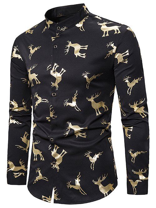 Chemise Doré Wapiti Imprimé à Manches Longues - Or XL