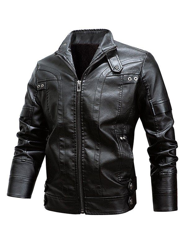[35% OFF] 2021 Plain Faux Leather Zip Up Biker Jacket In BLACK | DressLily