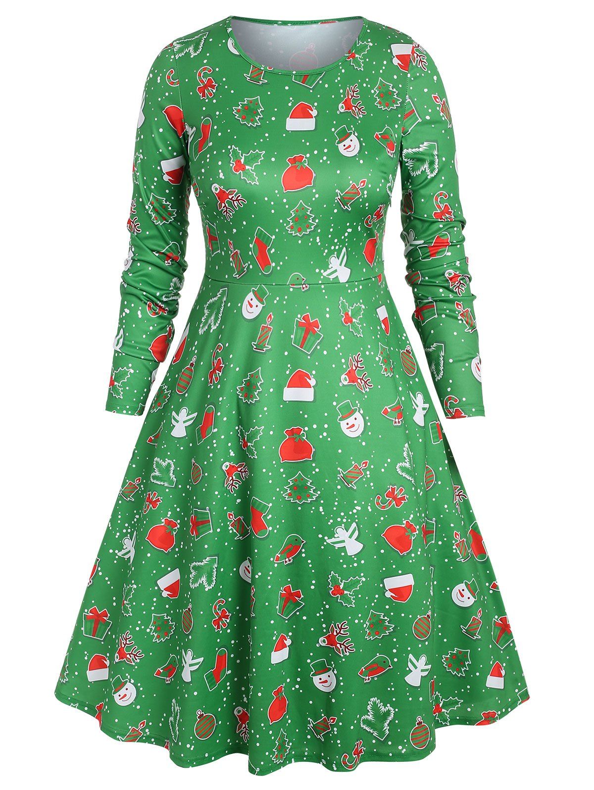 [28% OFF] 2021 Plus Size Christmas Printed Swing Midi Dress In GREEN ...