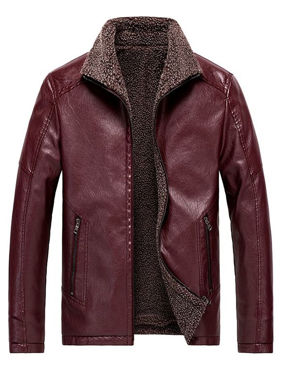 Faux Shearling Lined Zip Jacket vinyle - Rouge Vineux L