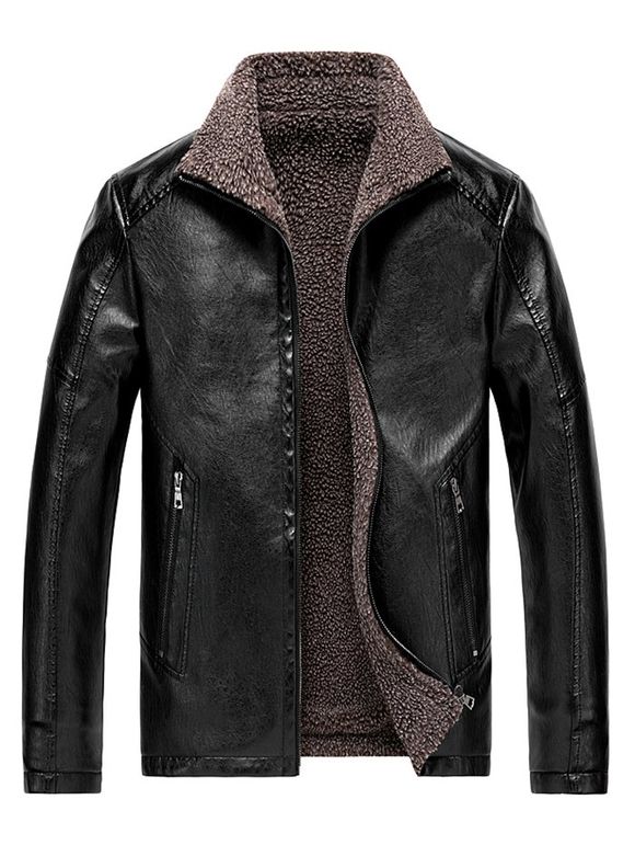 Faux Shearling Lined Zip Jacket vinyle - Noir 2XL