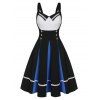 Robe Plissée Vintage Contrastée Boutonnée Sans Manches - Bleu de Soie XL