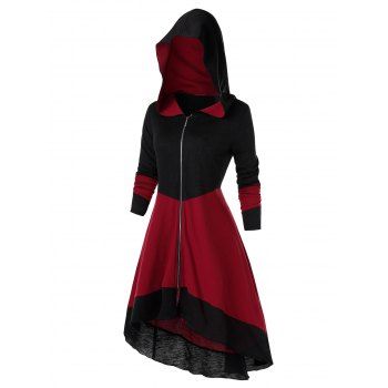 

Plus Size Contrast High Low Hooded Coat, Black