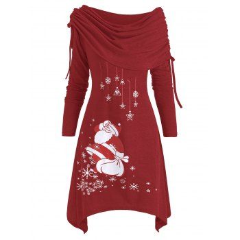 

Christmas Santa Claus Foldover Off Shoulder Asymmetrical Dress, Red