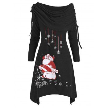 

Christmas Santa Claus Foldover Off Shoulder Asymmetrical Dress, Black