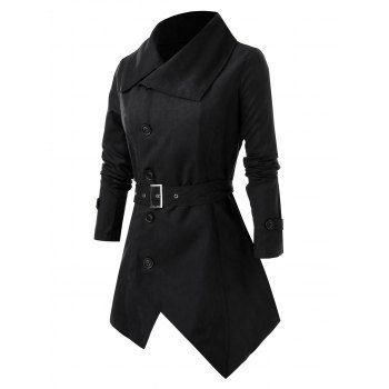 

Plus Size Button Asymmetric Coat, Black