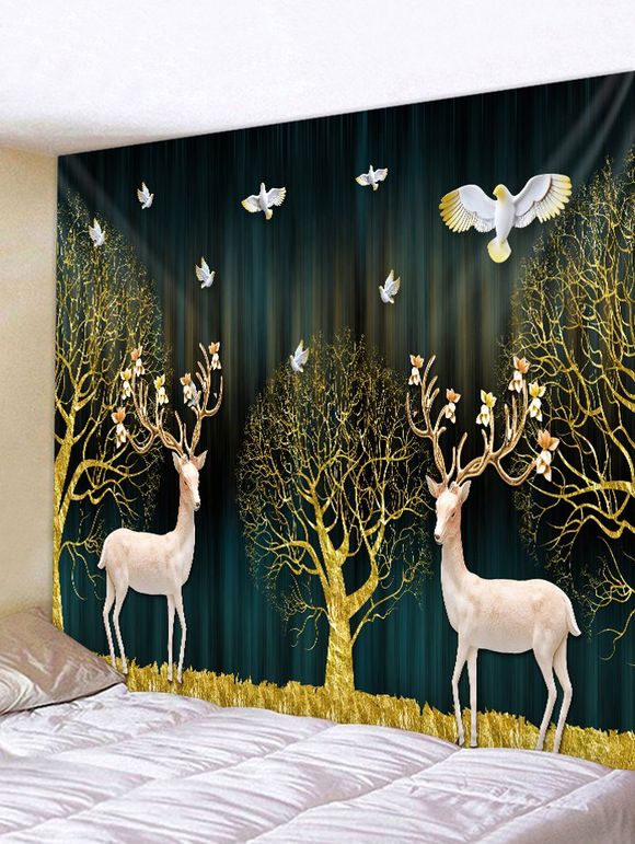 Tapisserie Murale Sapin de Noël et Cerf Imprimés - Brun Doré W59 X L51 INCH