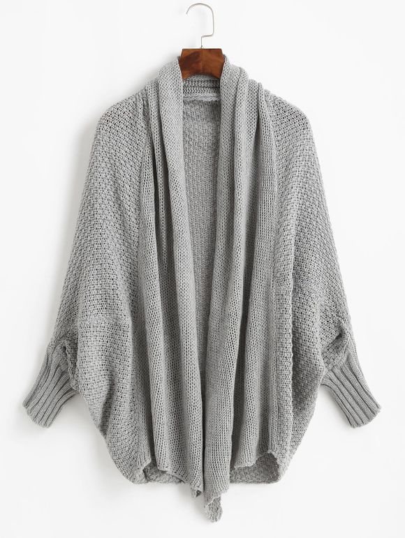 Cardigan Ouvert Tricoté à Manches Bouffantes en Couleur Unie - Nuage Gris ONE SIZE