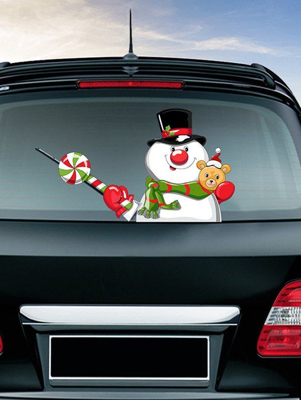 

Christmas Snowman Santa Claus Elk Print Removable Wall Art Stickers, Multi-b