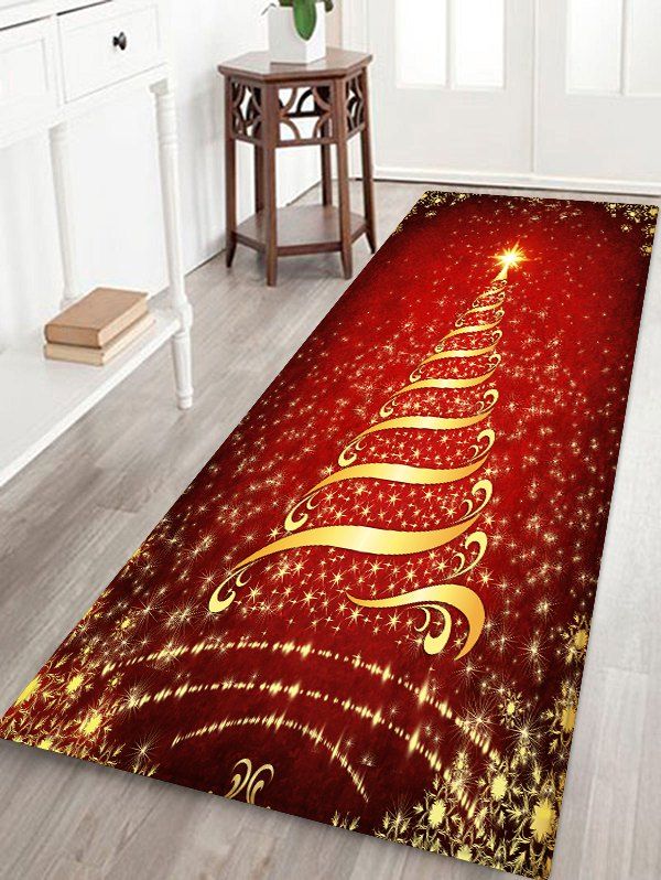 

Christmas Stars Tree Patterned Water Absorption Area Rug, Red wine