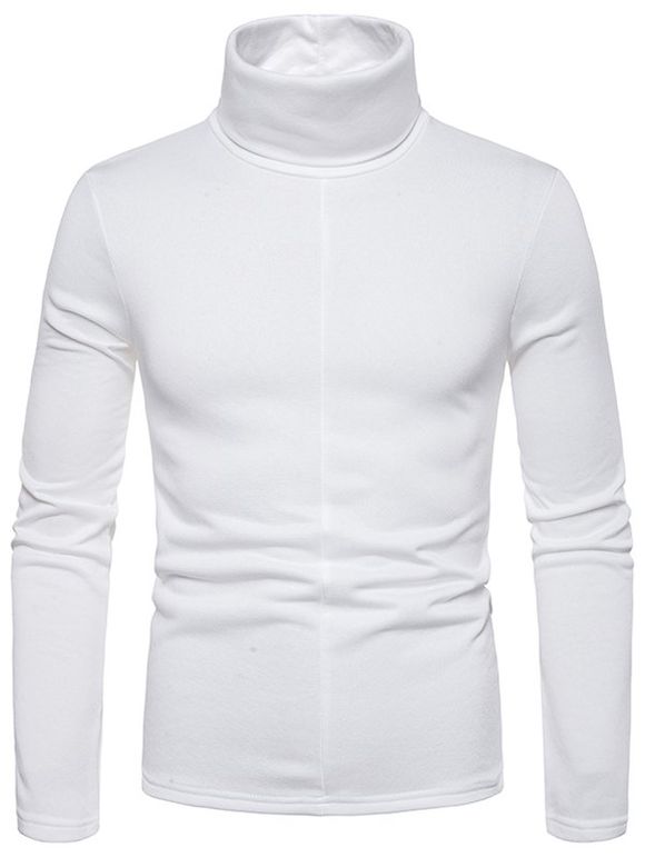 T-shirt en Couleur Unie Manches Longues à Col Roulé - Blanc XL