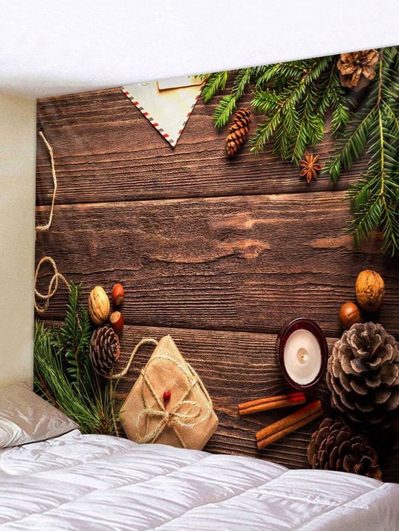 Tapisserie Murale Pendante Art Décoration Cadeau de Noël et Grain de Bois Imprimés - multicolor A W71 X L91 INCH