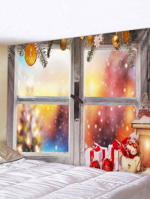 Tapisserie Murale Pendante Art Décoration Cadeau de Noël Fenêtre et Bonhomme de Neige Imprimés - multicolor W91 X L71 INCH