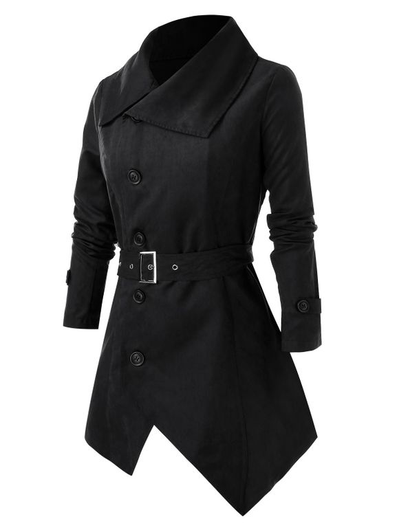 Manteau Asymétrique avec Bouton de Grande Taille - Noir 3X
