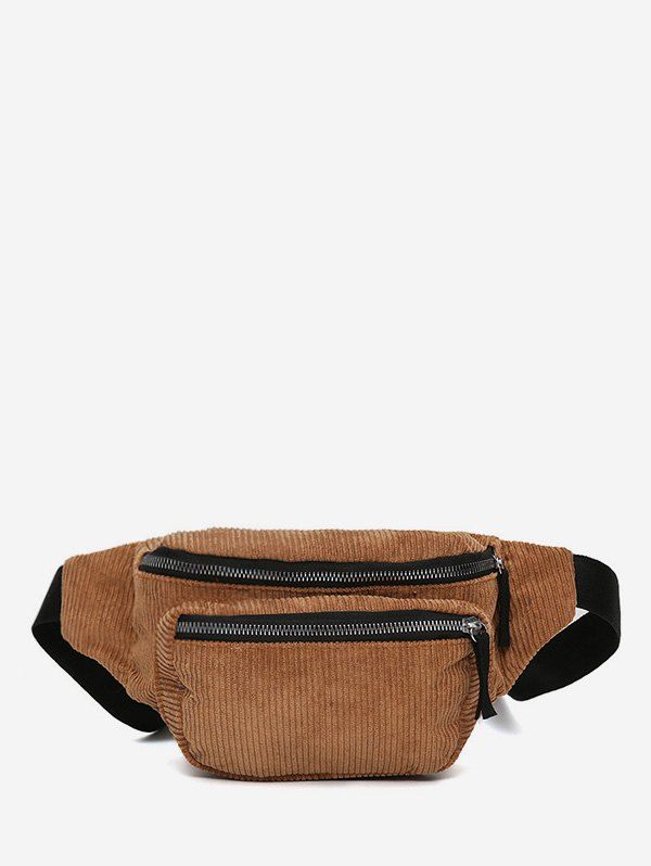 

Plain Corduroy Causal Waist Bag, Light brown