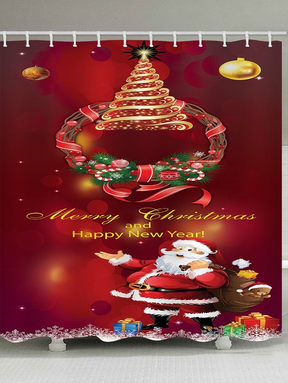 Rideau de Douche Imperméable Père Noël et Sapin de Noël Imprimés Pour Salle de Bain - multicolor W71 X L79 INCH