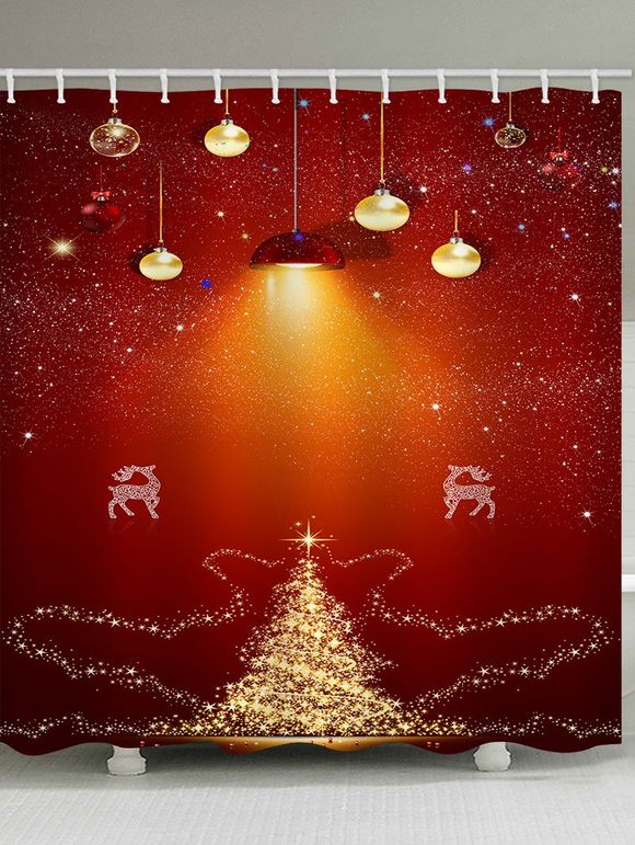 Rideau de Douche Imperméable Cerf Boule et Sapin de Noël Imprimés Pour Salle de Bain - multicolor W71 X L71 INCH