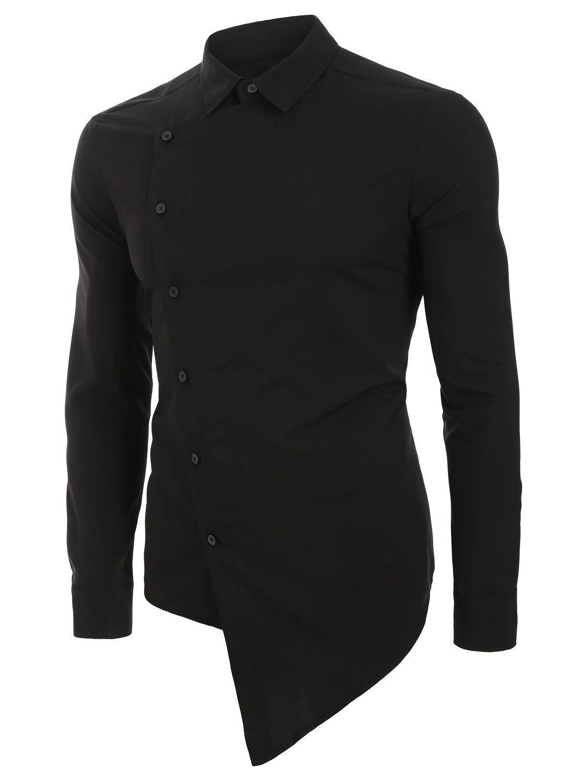 [24% OFF] 2020 Asymmetric Overlap Button Up Plain Shirt In BLACK ...