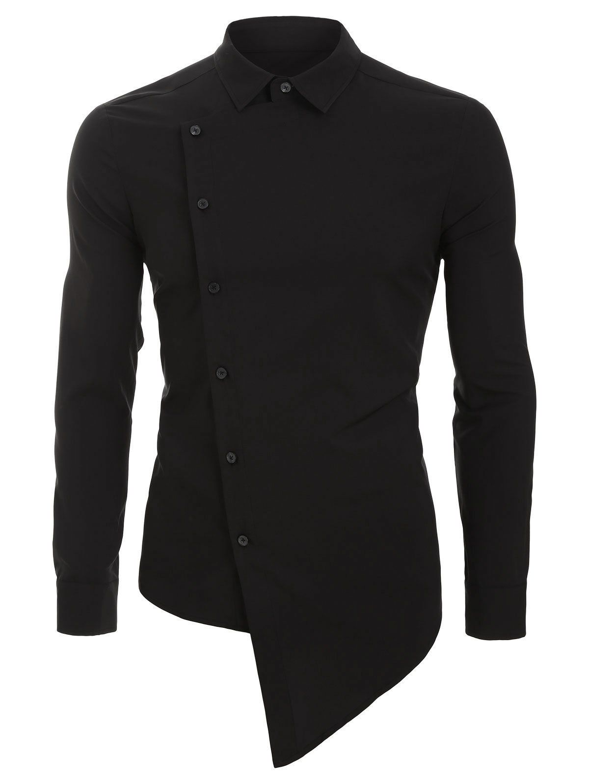 [33% OFF] 2020 Asymmetric Overlap Button Up Plain Shirt In BLACK ...